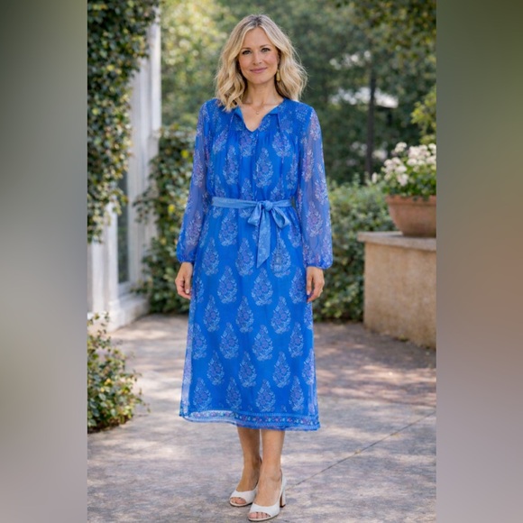 Jade Dresses & Skirts - New Johnny Was Jade Blue Blaire Floral 100%  Silk Midi Dress